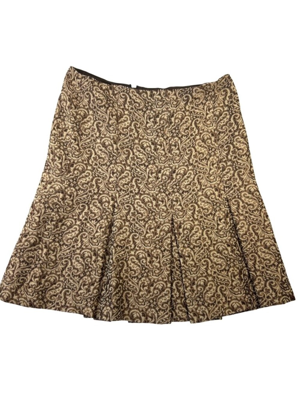 Ann Taylor Sz16 Beige Brown Paisley Pleated Panel Skirt Office Career Feminine